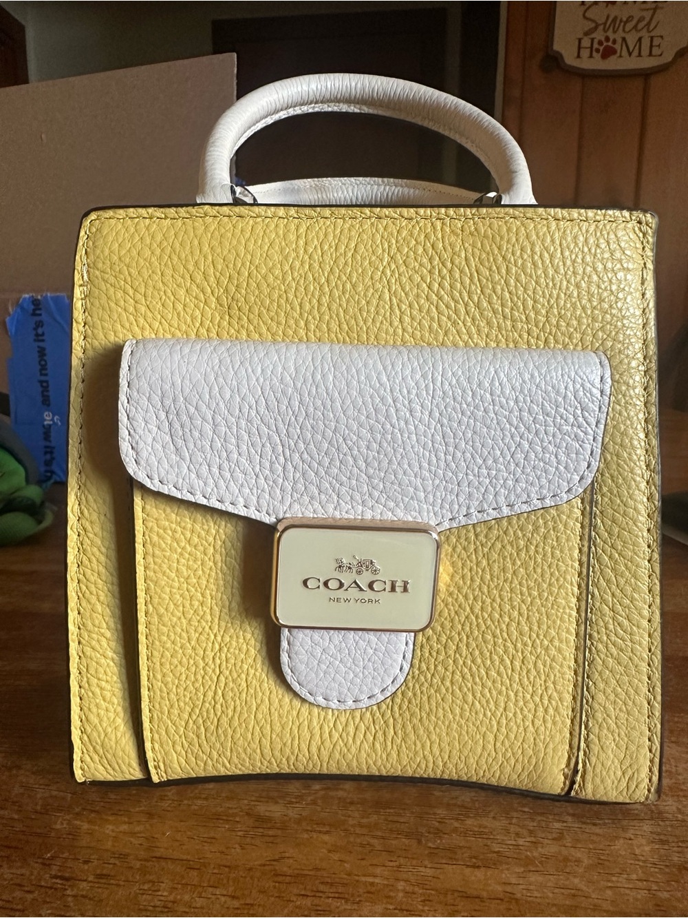 COACH Yellow & White Leather Top-Handle Satchel